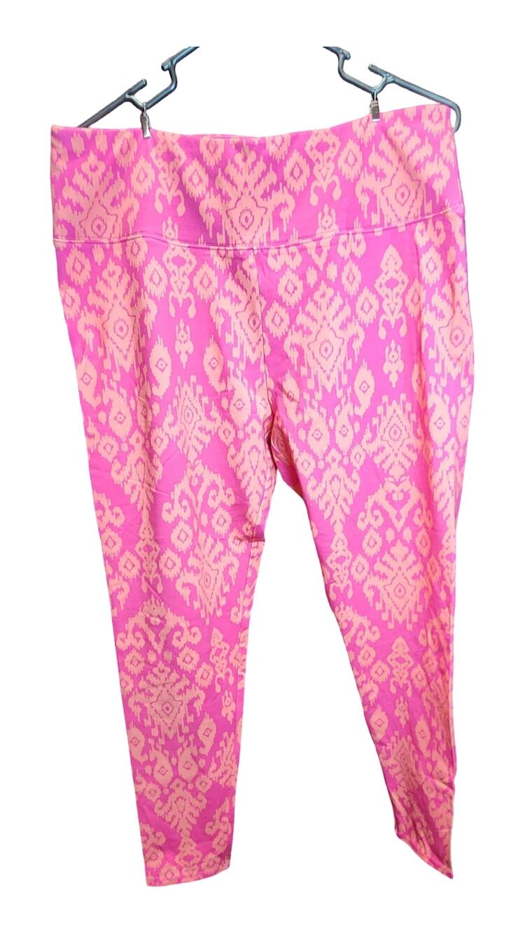 Soft Surroundings Leggings L NWOT Pink Orange Southwestern Ikat PullOn Wide Band